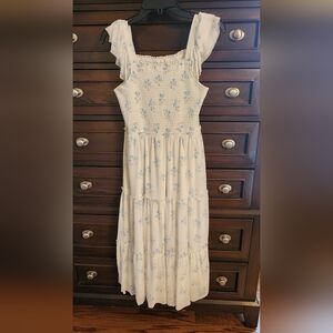 Rare Editions Cream and Blue Floral Maxi Dress Girls XL